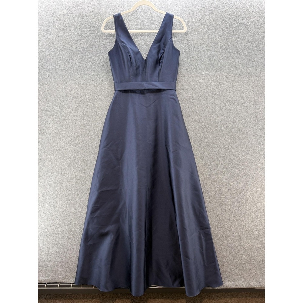 Alfred Sung Dress 4R Blue Satin Taffeta Fit Flare Maxi Bridesmaid Gown D754S